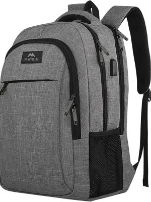 Travel Laptop Backpack, Business Anti Theft Slim Sturdy Laptops Backpack with USB Charging Port, Water Resistant College School Computer Bag Gift for Men & Women Fits 15.6 Inch Notebook, Grey