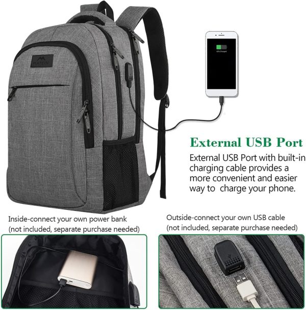 Travel Laptop Backpack, Business Anti Theft Slim Sturdy Laptops Backpack with USB Charging Port, Water Resistant College School Computer Bag Gift for Men & Women Fits 15.6 Inch Notebook, Grey - Image 2