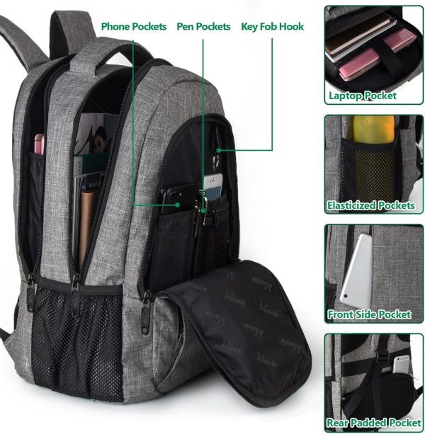 Travel Laptop Backpack, Business Anti Theft Slim Sturdy Laptops Backpack with USB Charging Port, Water Resistant College School Computer Bag Gift for Men & Women Fits 15.6 Inch Notebook, Grey - Image 3