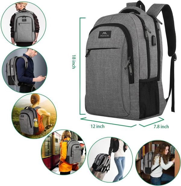 Travel Laptop Backpack, Business Anti Theft Slim Sturdy Laptops Backpack with USB Charging Port, Water Resistant College School Computer Bag Gift for Men & Women Fits 15.6 Inch Notebook, Grey - Image 4