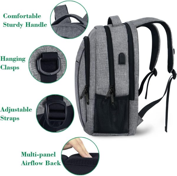Travel Laptop Backpack, Business Anti Theft Slim Sturdy Laptops Backpack with USB Charging Port, Water Resistant College School Computer Bag Gift for Men & Women Fits 15.6 Inch Notebook, Grey - Image 6