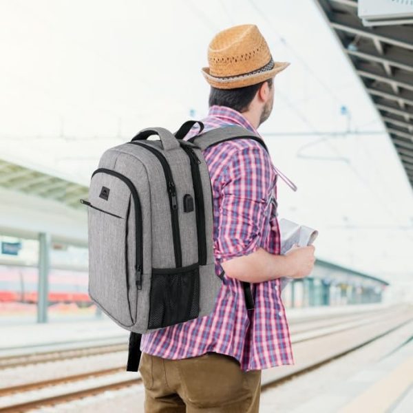 Travel Laptop Backpack, Business Anti Theft Slim Sturdy Laptops Backpack with USB Charging Port, Water Resistant College School Computer Bag Gift for Men & Women Fits 15.6 Inch Notebook, Grey - Image 9