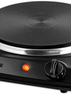 OVENTE Electric Countertop Single Burner, 1000W Cooktop with 7.25 Inch Cast Iron Hot Plate, 5 Level Temperature Control, Compact Cooking Stove and Easy to Clean Stainless Steel Base, Black BGS101B